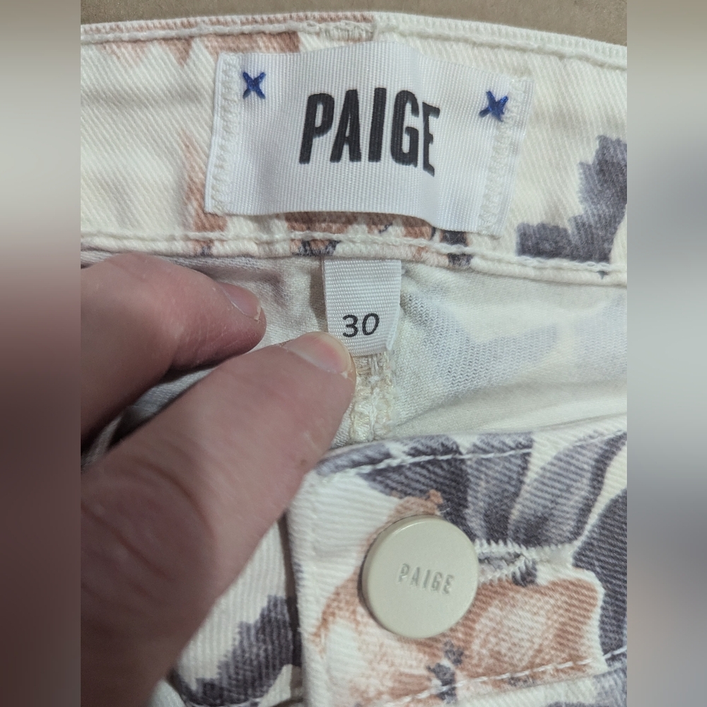 Paige Colette Jeans Crop Flare Fray Hem Cream Desert Wildflower Floral Sz 30 *GC - Picture 2 of 14